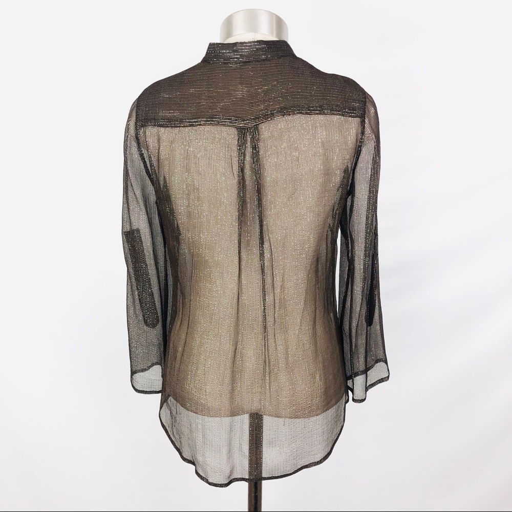 BCBGMAXAZRIA iridescent sheer button up - Picture 4 of 5